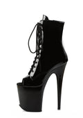 Flamingo-1021 Platform Peep Toe Ankle Boots-Black
