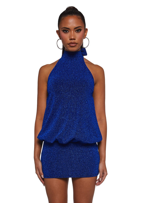 Club Moves Halter Dress – Blue Glitter