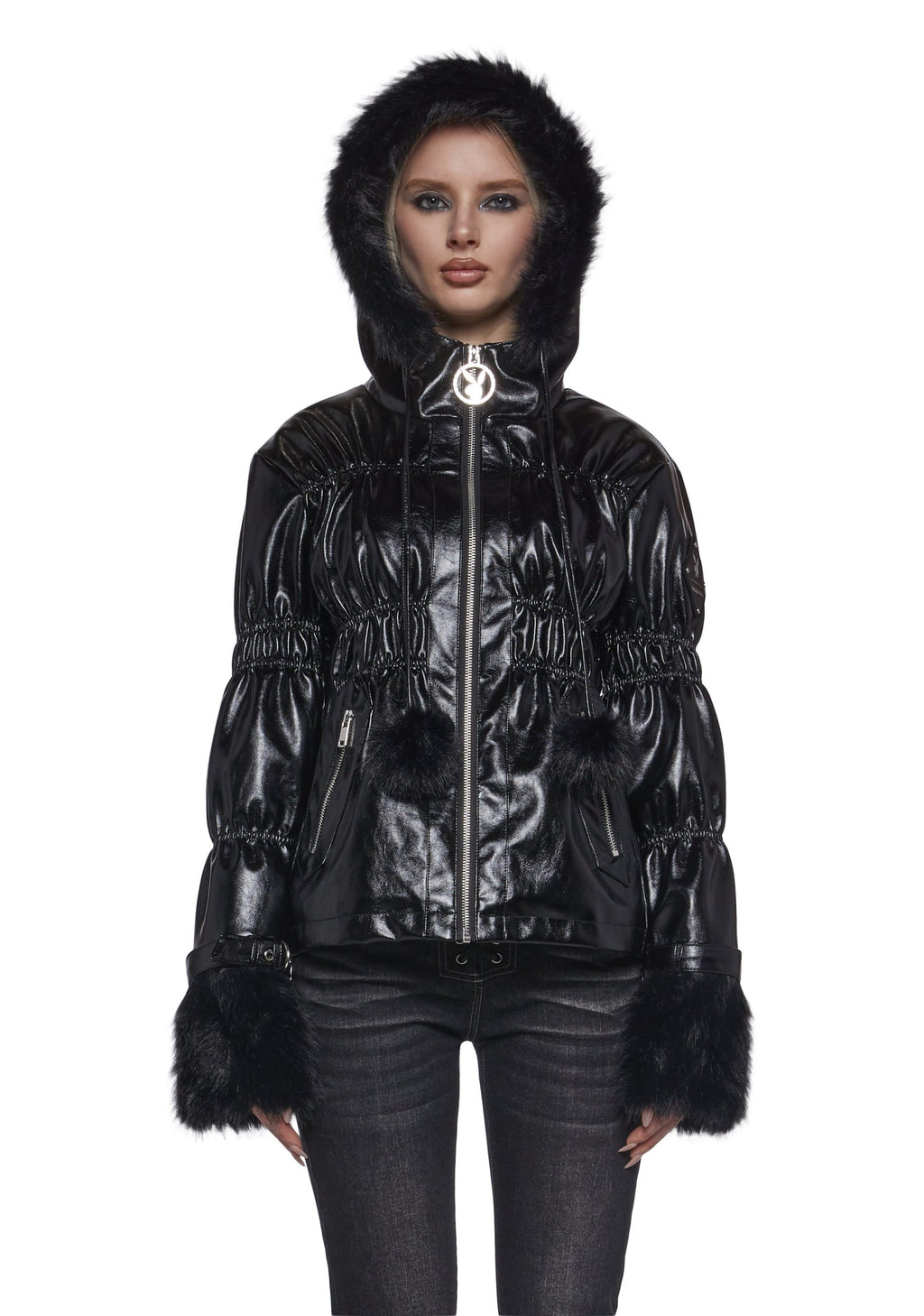 Puffer Jacket With Faux Fur Trim