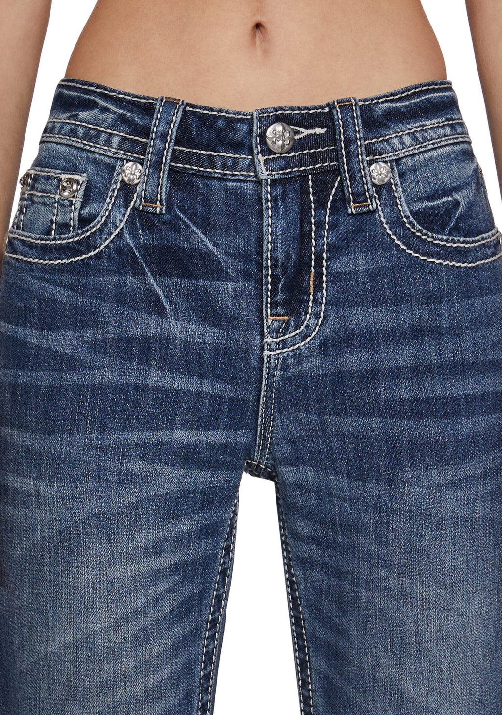 34″ Mid Rise Washed Boot Cut Jeans
