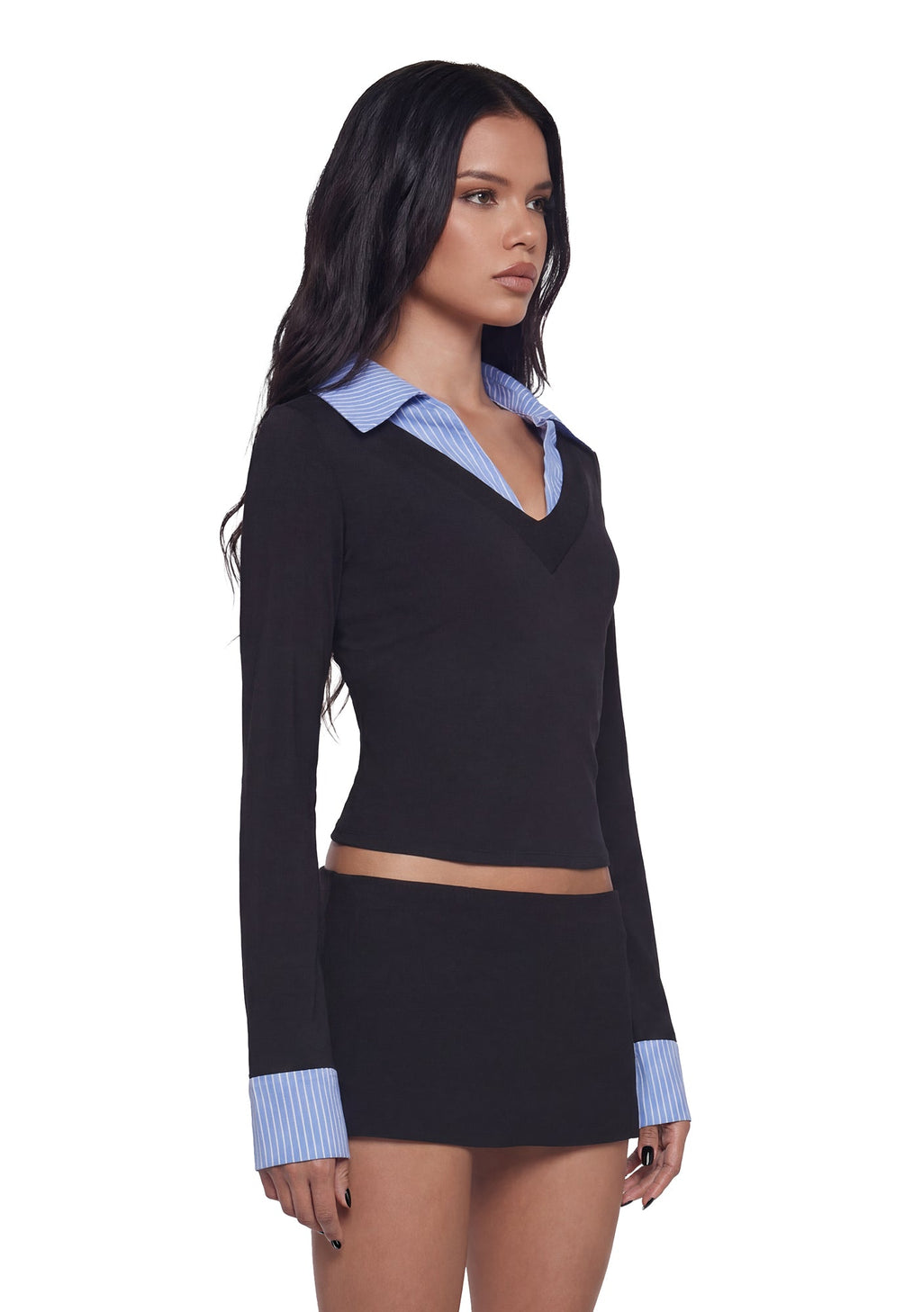 Eleanor Collared Long Sleeve Top – Striped