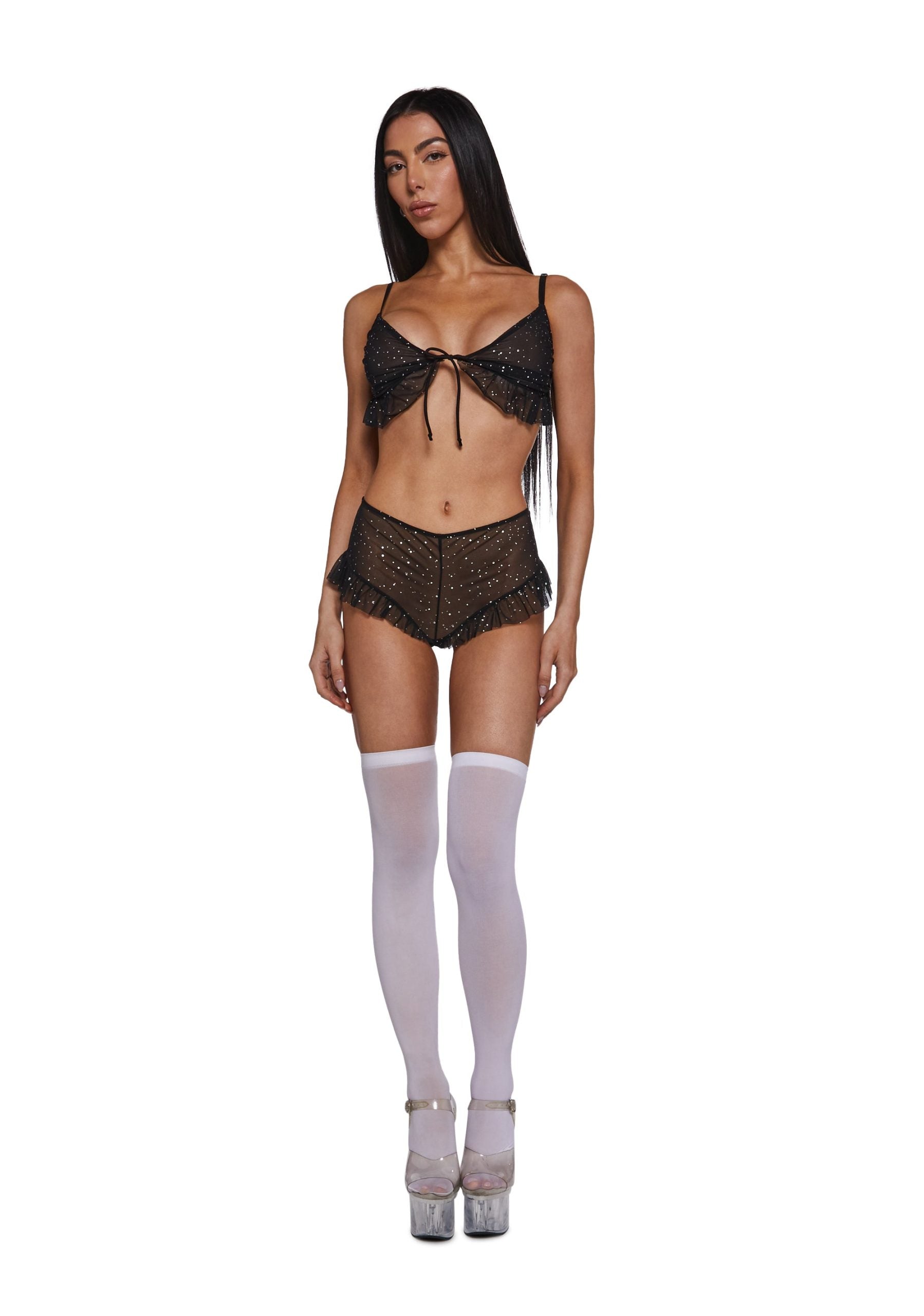 Private Party Foil Dot Mesh Bralette Set