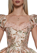 Tea And Circumstance Brocade Mini Dress – Pink