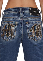 34″ Mid Rise Washed Boot Cut Jeans