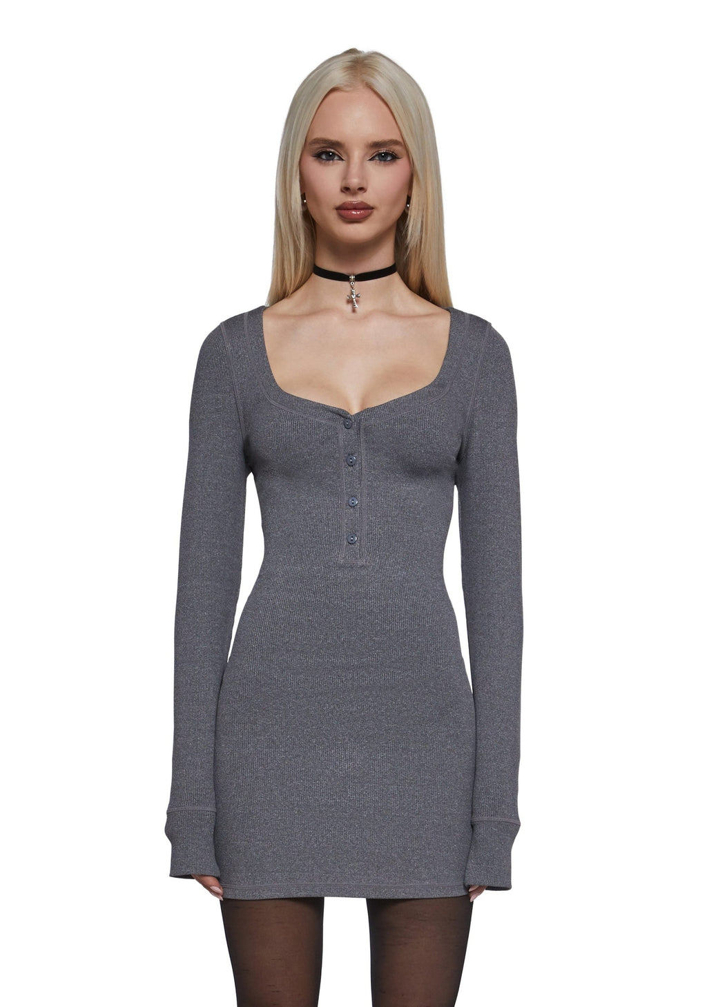 Hearts Linked Henley Dress – Gray