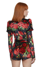 Chic Manners Velvet Romper – Black/Red