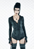 Crossfade Hooded Long Sleeve Romper – Black
