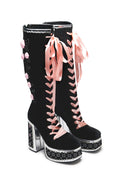 Guiltless Ghost Lace Up Platform Long Boots – Black