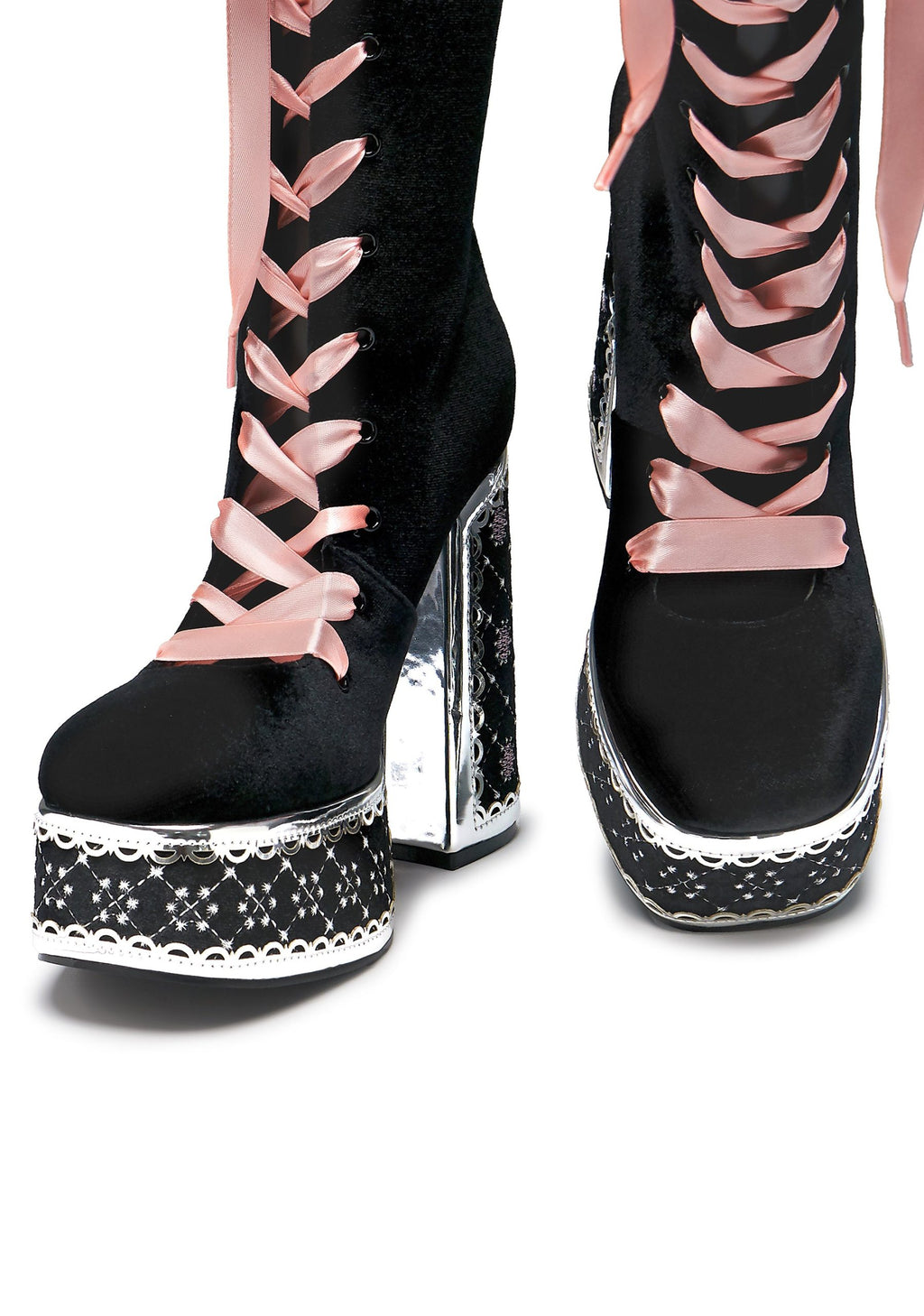 Guiltless Ghost Lace Up Platform Long Boots – Black