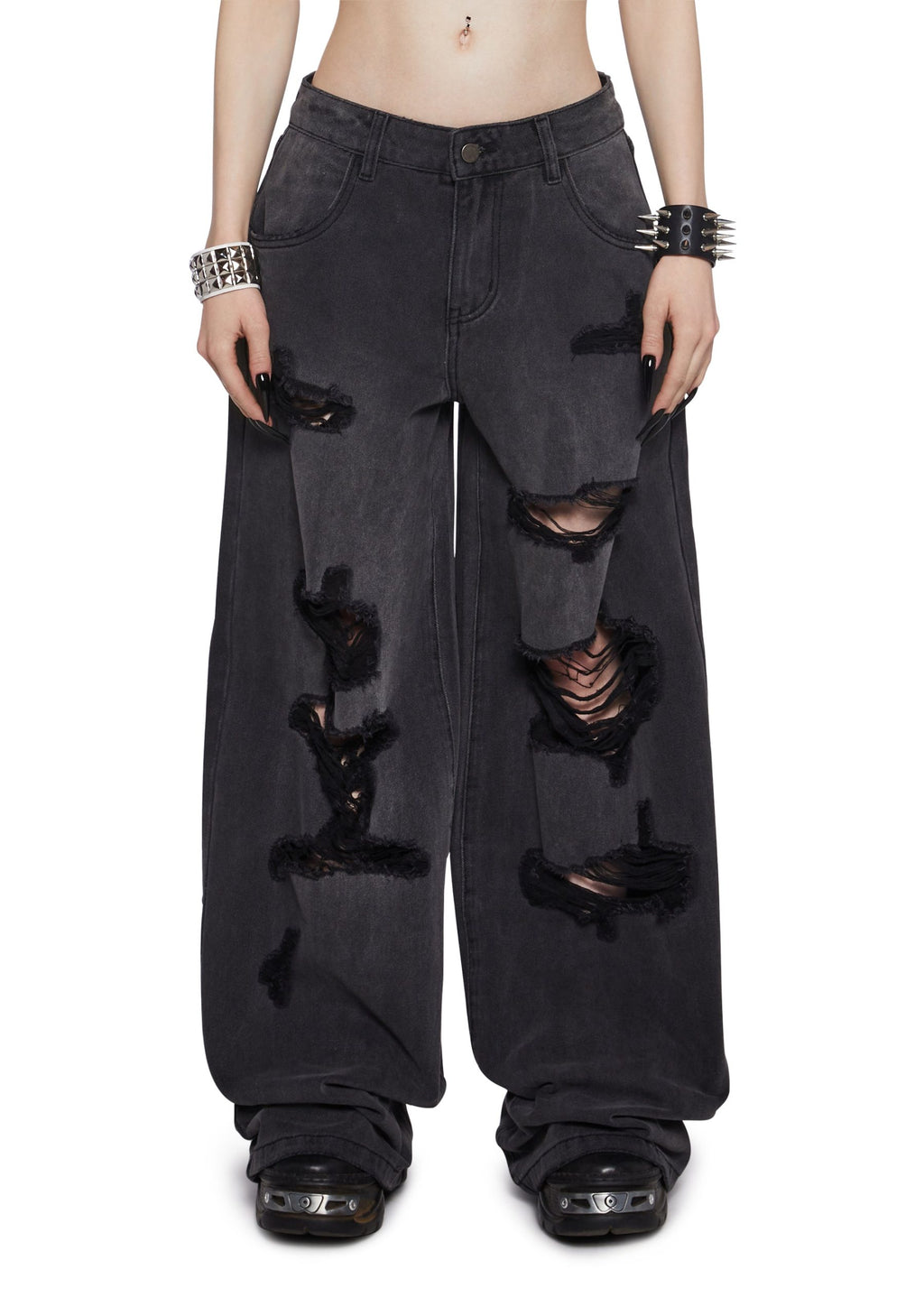 Sinful Attitude Wide Leg Jeans – Distressed Grey