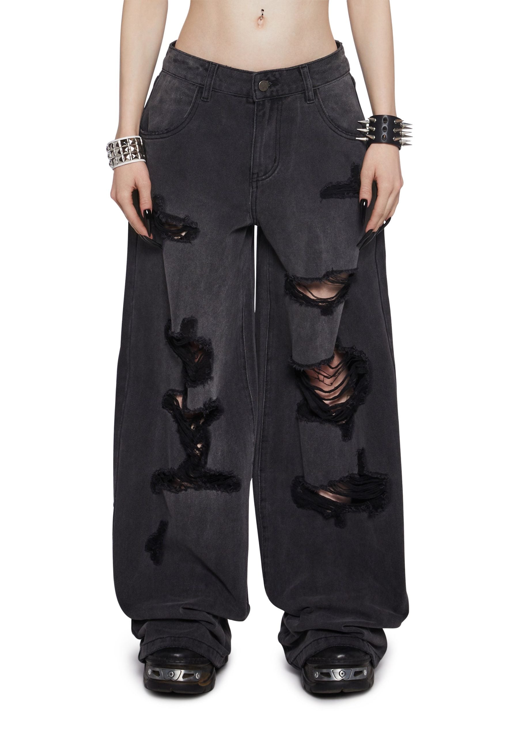Sinful Attitude Wide Leg Jeans – Distressed Grey
