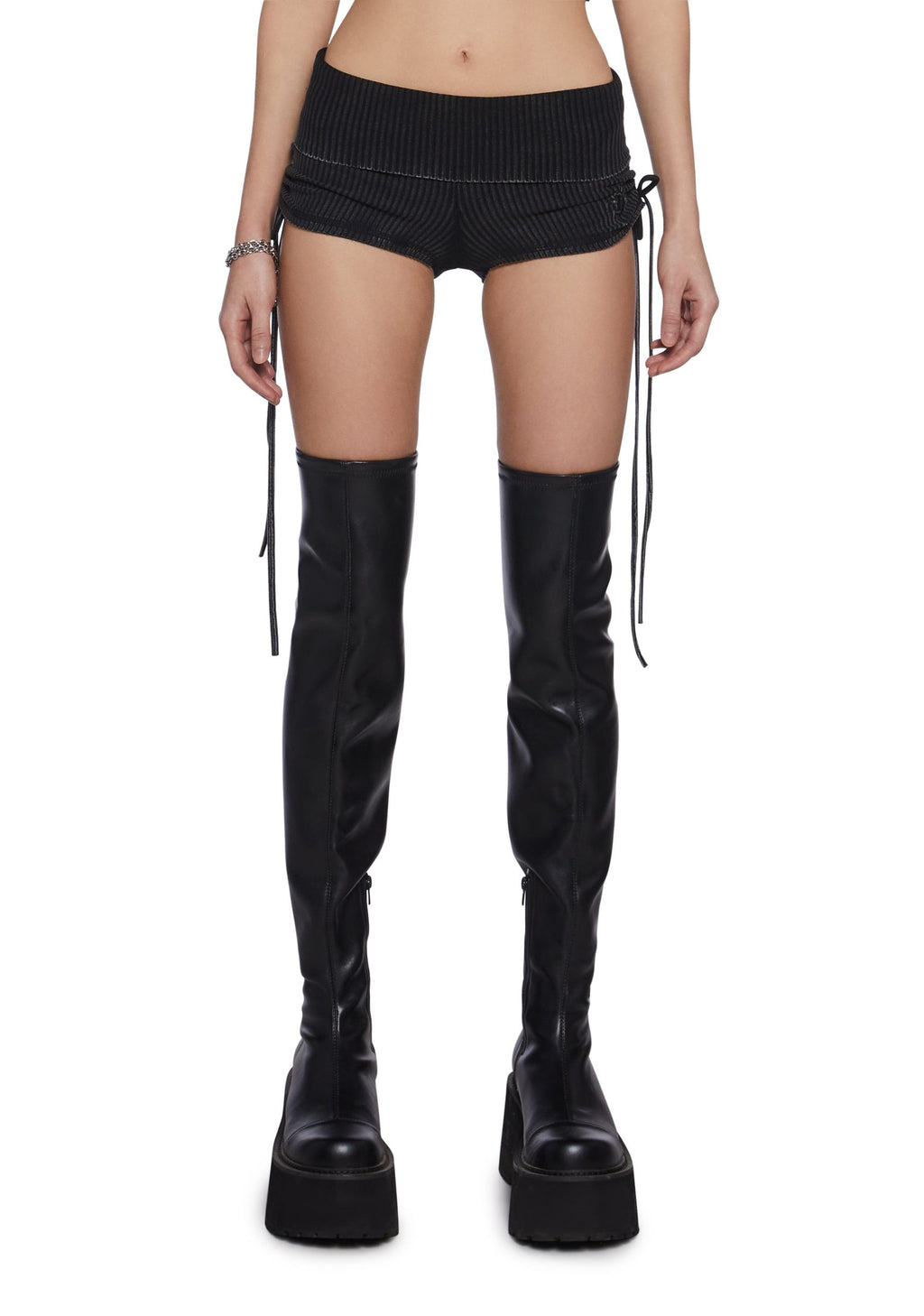 Chord Lace-Up Ribbed Shorts