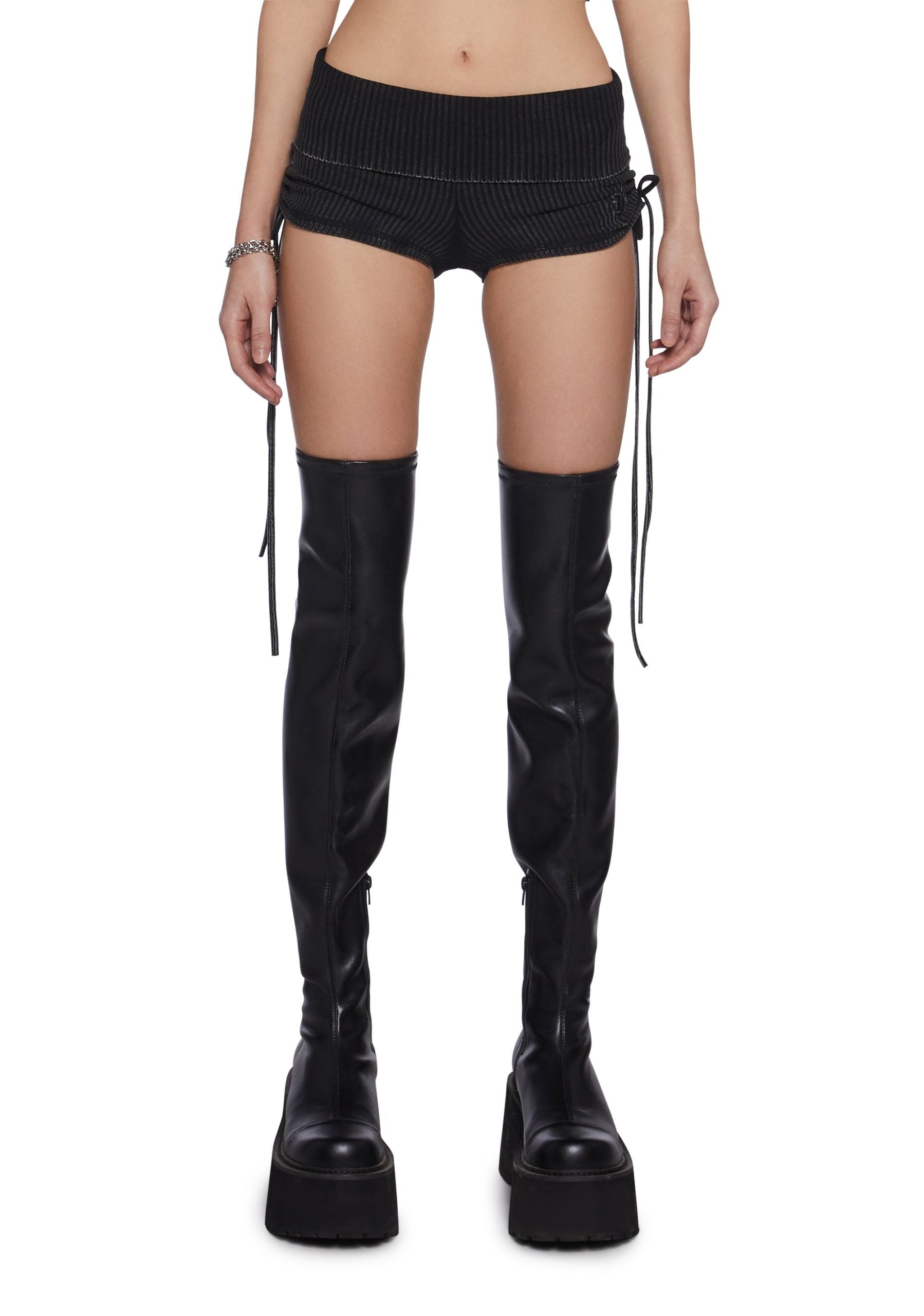 Chord Lace-Up Ribbed Shorts