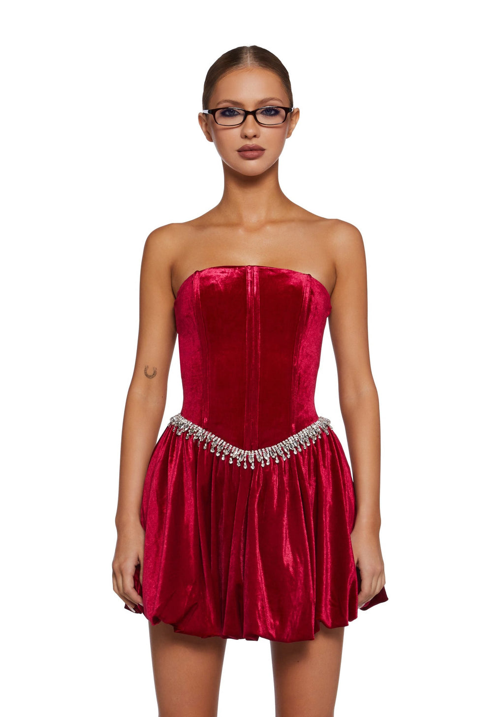 Tinsel Event Velvet Dress – Red