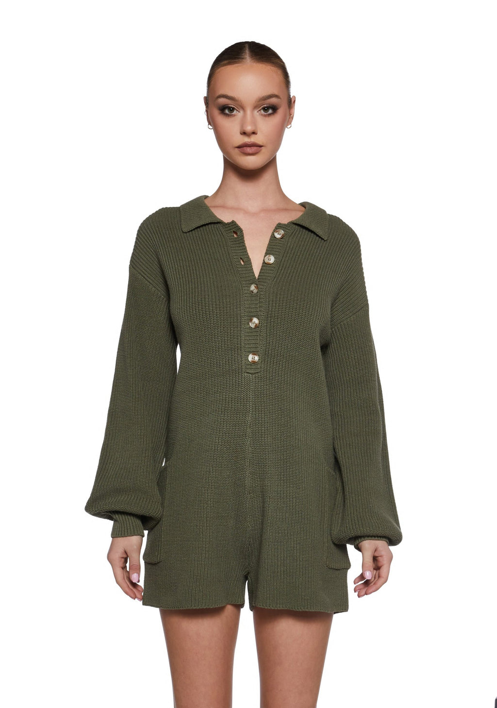 Cozy Weekends Knit Romper – Green