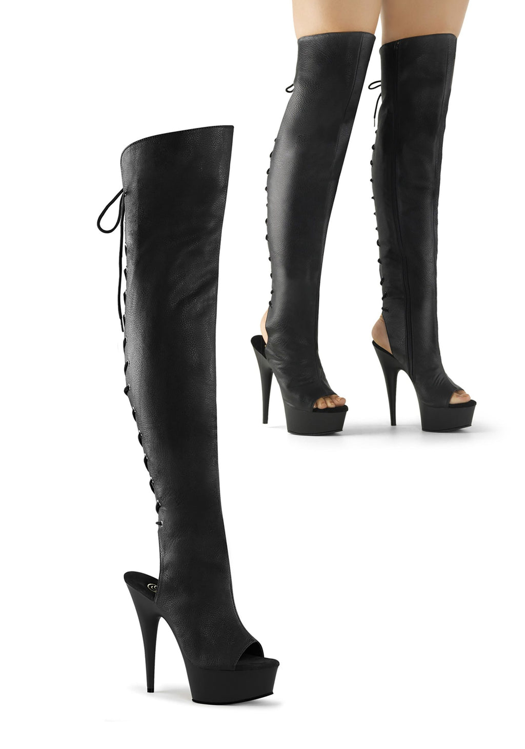 Delight-3019 Platform Over-The-Knee Boots-Black PU