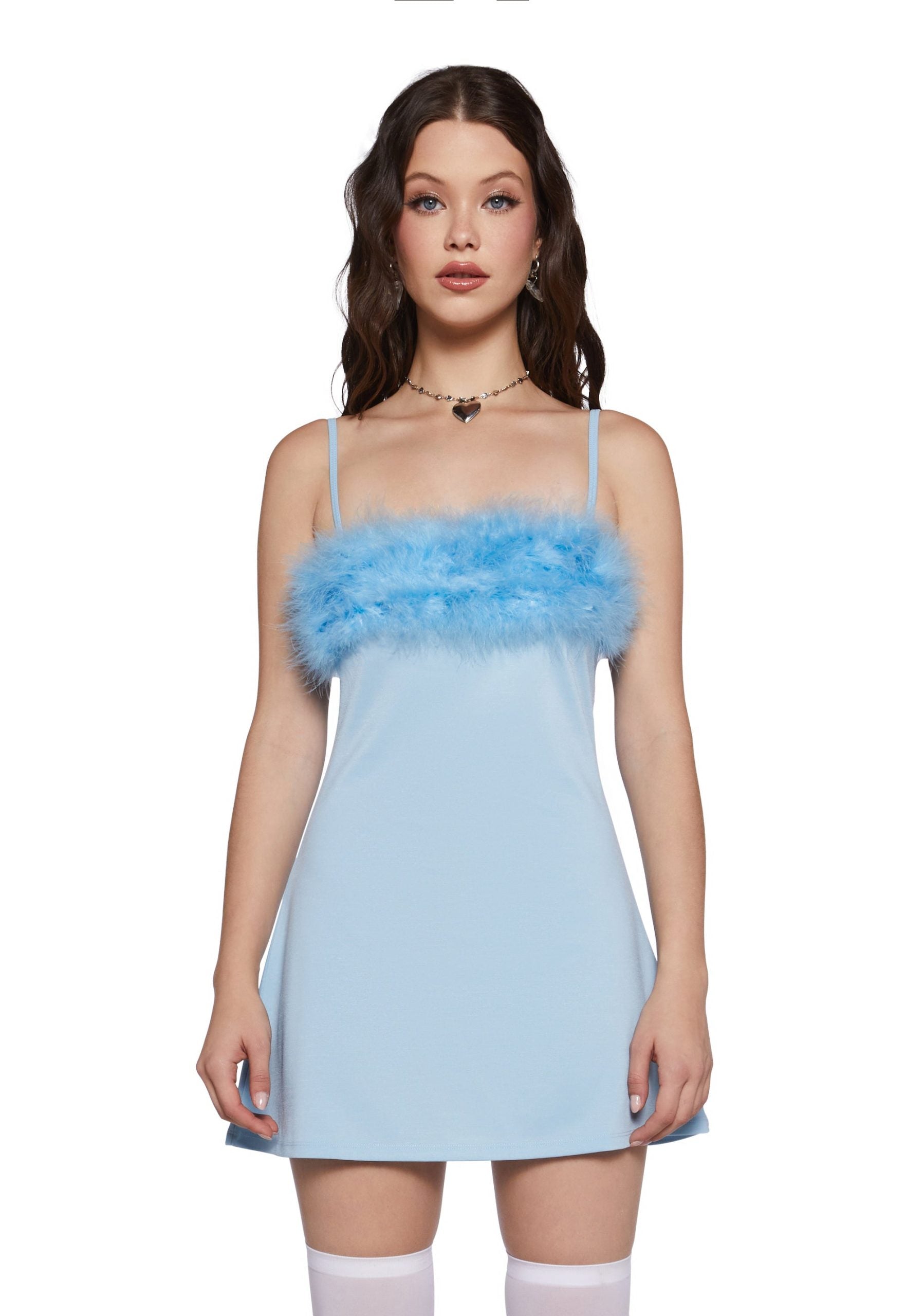 Flirty N’ Thriving Marabou Dress – Light Blue