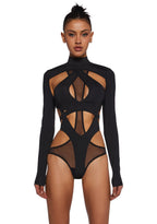 Flanger Strappy Spandex And Mesh Bodysuit – Black